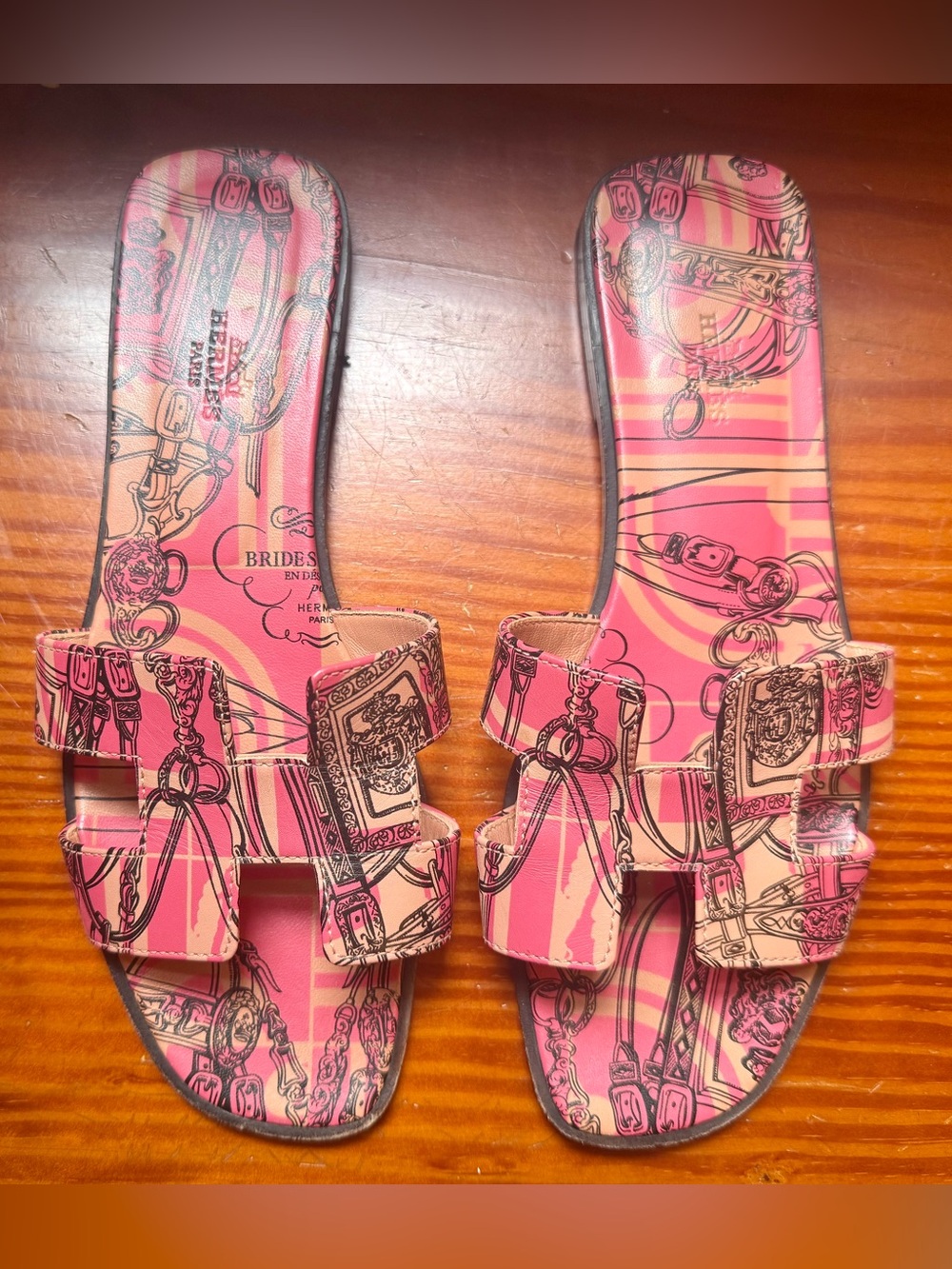 hermes oran pink brides de gala slide sandals, women’s 39 - excellent condition